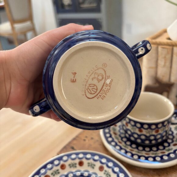 2 x Boleslawiec Polish Pottery French Onion Soup Bowls with Plates - Picture 3 of 10